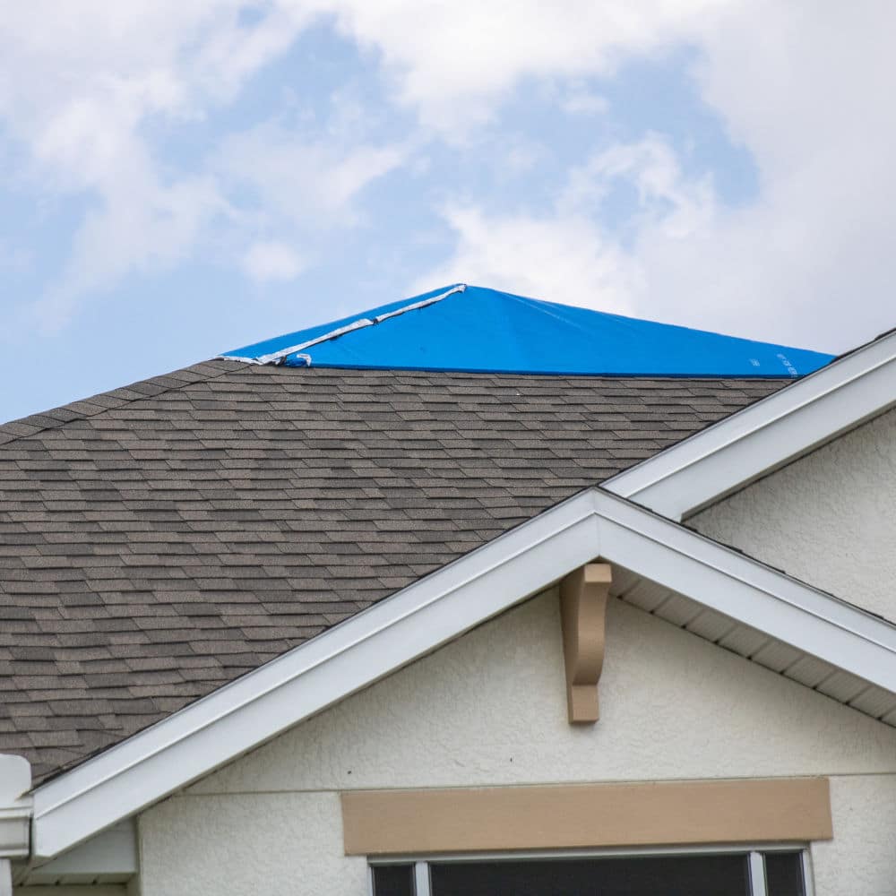 Tarped Hurricane damaged house